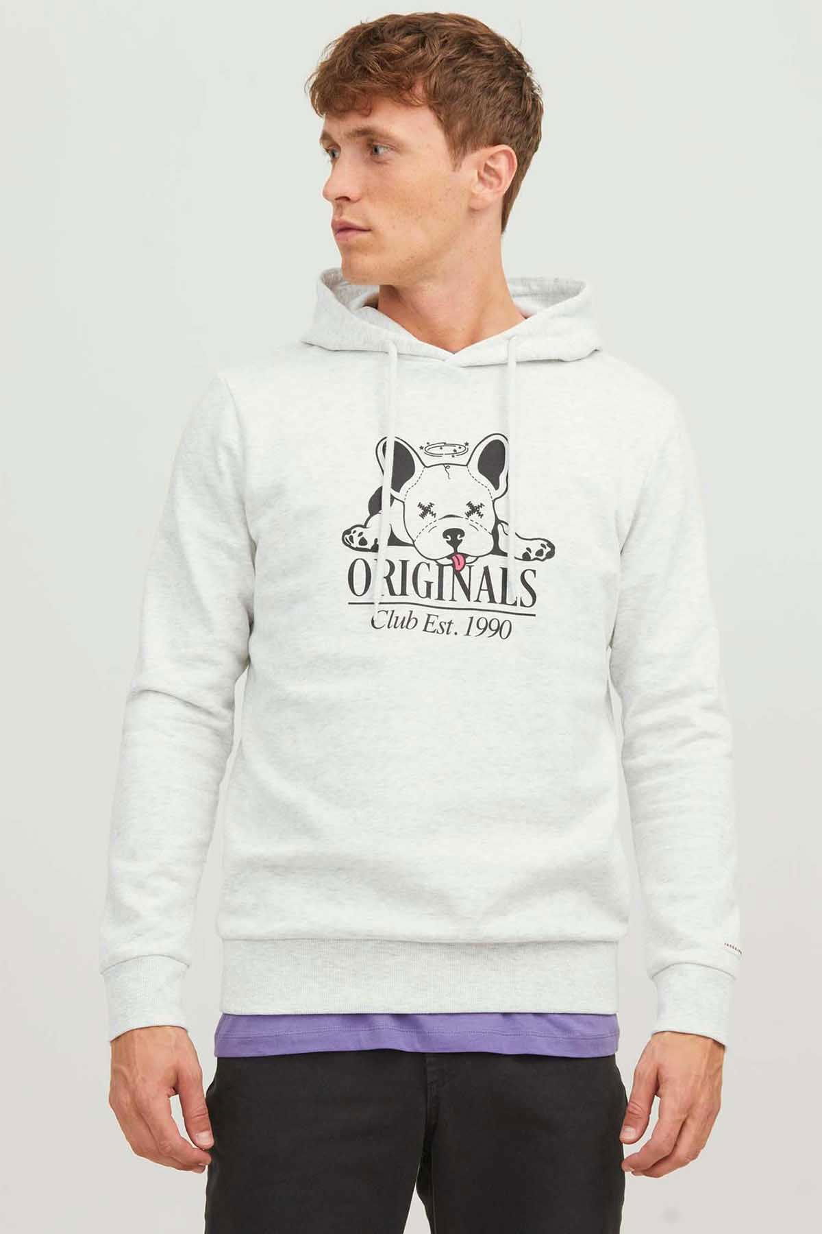 Jack & Jones Erkek Beware Baskılı Kapüşonlu Sweatshirt 12244219 Gri - 1