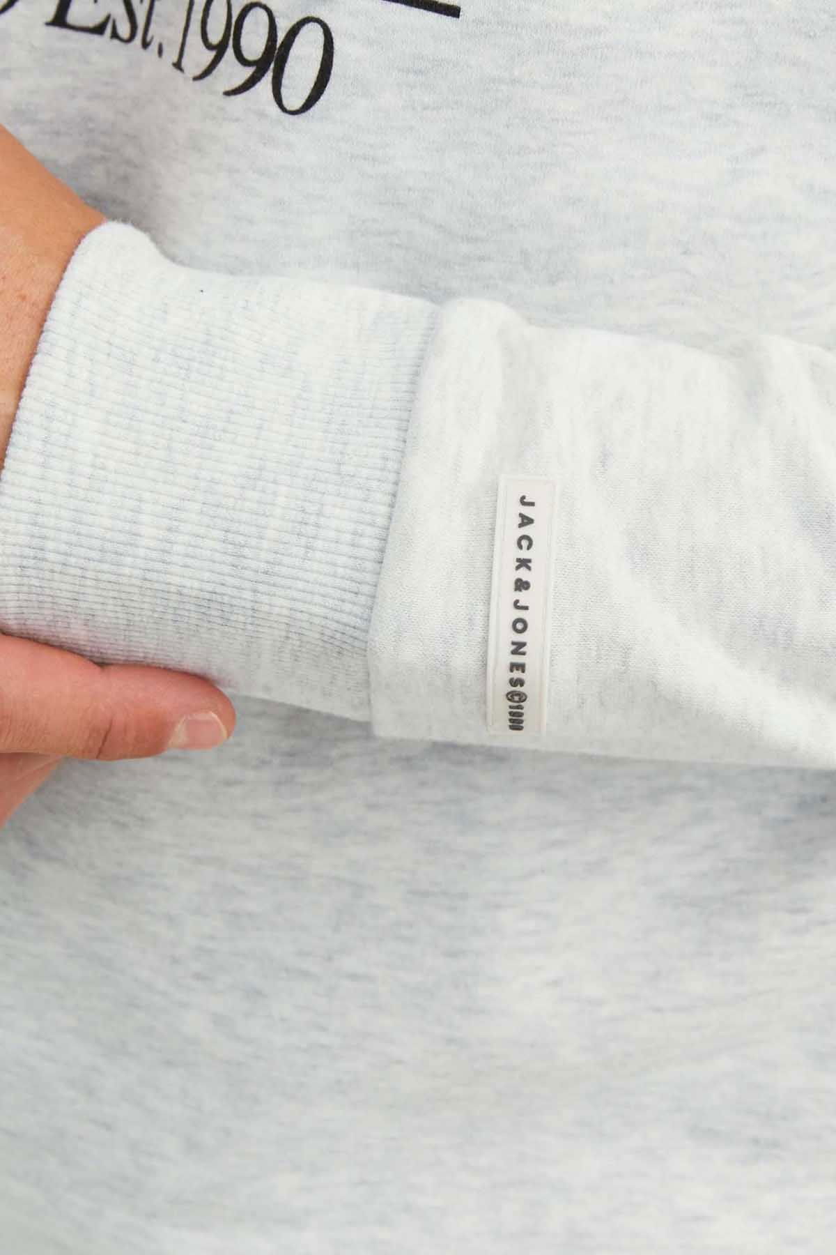 Jack & Jones Erkek Beware Baskılı Kapüşonlu Sweatshirt 12244219 Gri - 3