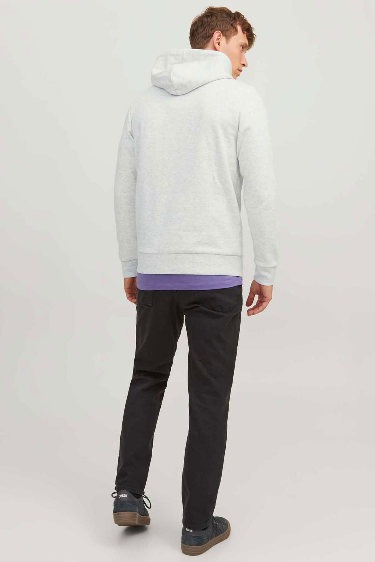 Jack & Jones Erkek Beware Baskılı Kapüşonlu Sweatshirt 12244219 Gri - 4