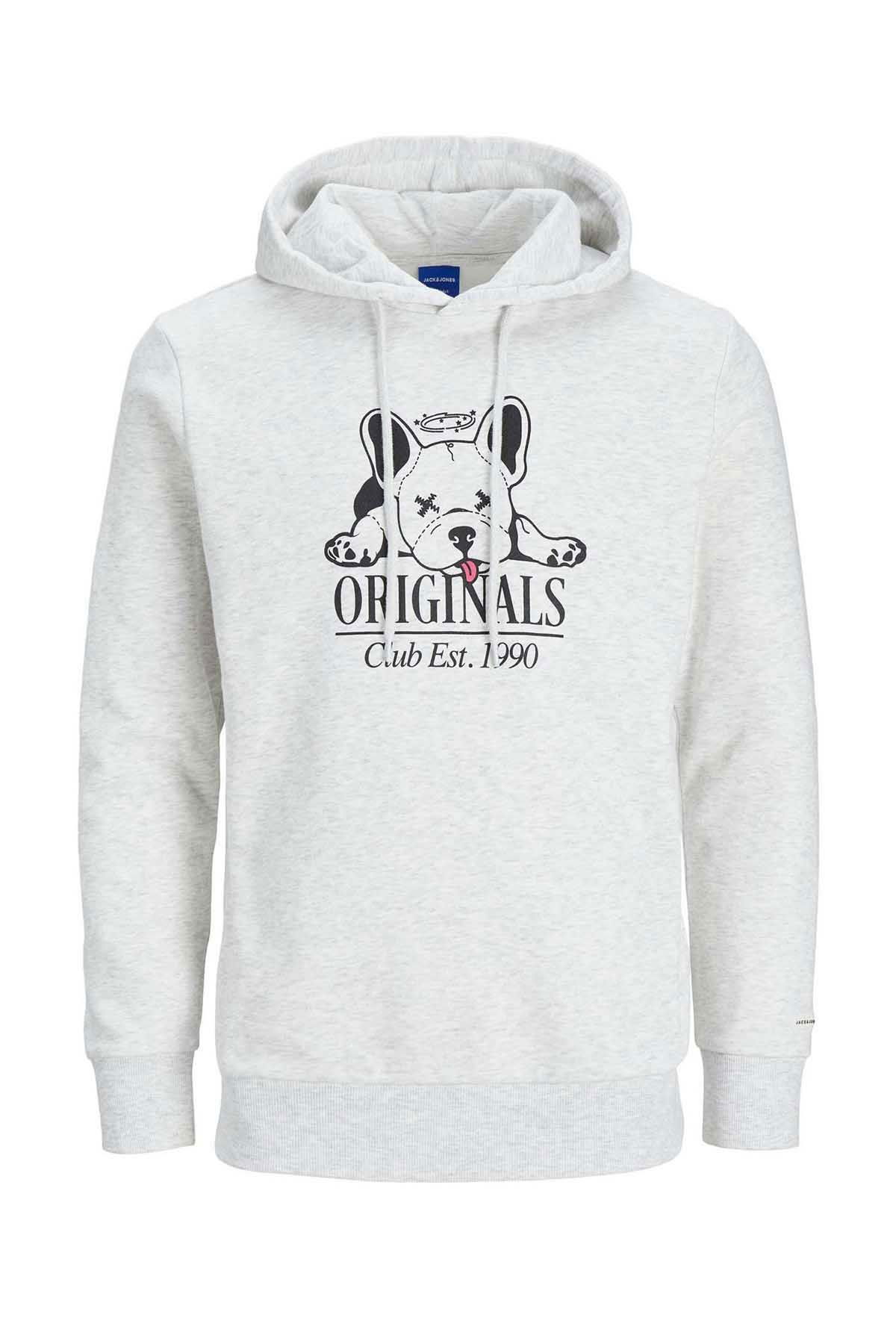 Jack & Jones Erkek Beware Baskılı Kapüşonlu Sweatshirt 12244219 Gri - 5