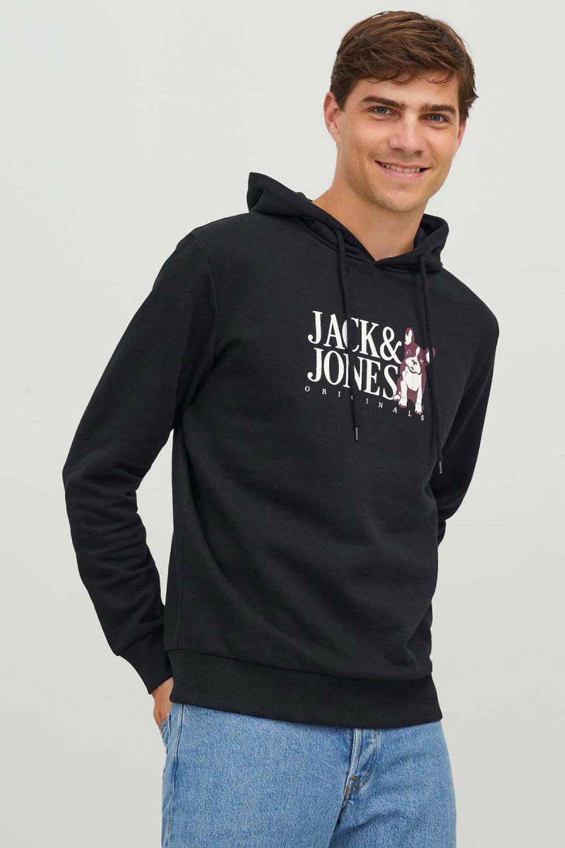 Jack & Jones Erkek Beware Baskılı Kapüşonlu Sweatshirt 12244219 Siyah - 1