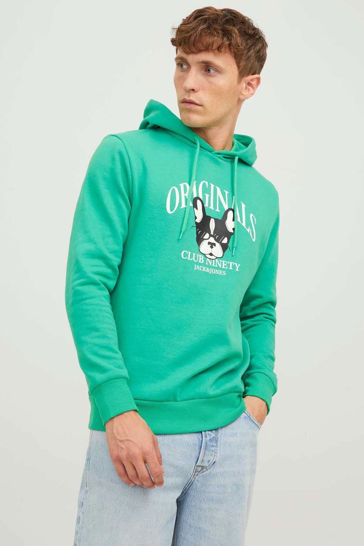 Jack & Jones Erkek Beware Baskılı Kapüşonlu Sweatshirt 12244219 Yeşil - 1