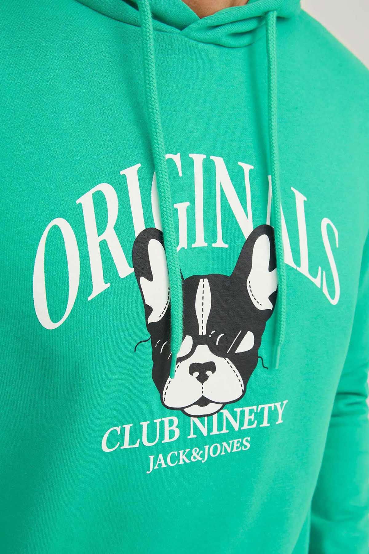 Jack & Jones Erkek Beware Baskılı Kapüşonlu Sweatshirt 12244219 Yeşil - 2