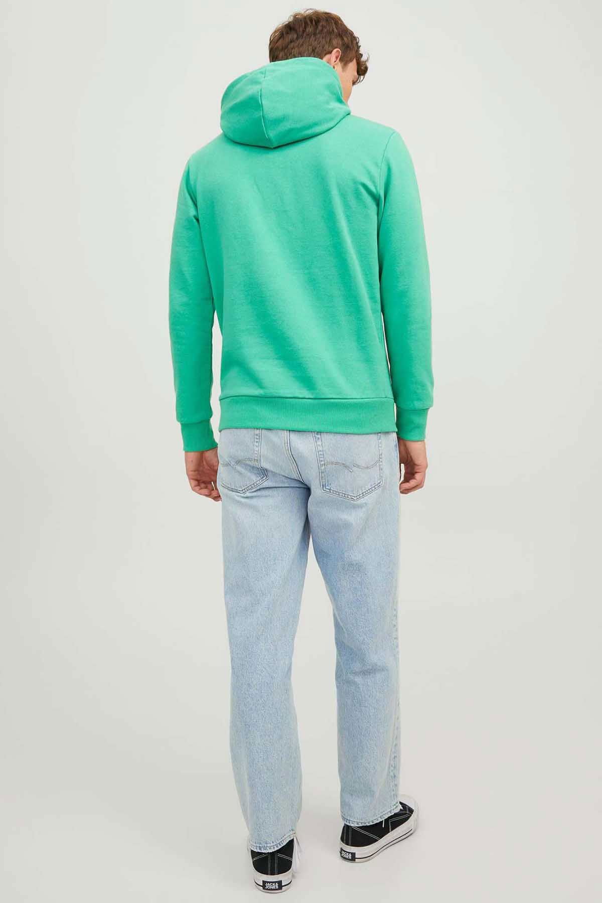 Jack & Jones Erkek Beware Baskılı Kapüşonlu Sweatshirt 12244219 Yeşil - 4