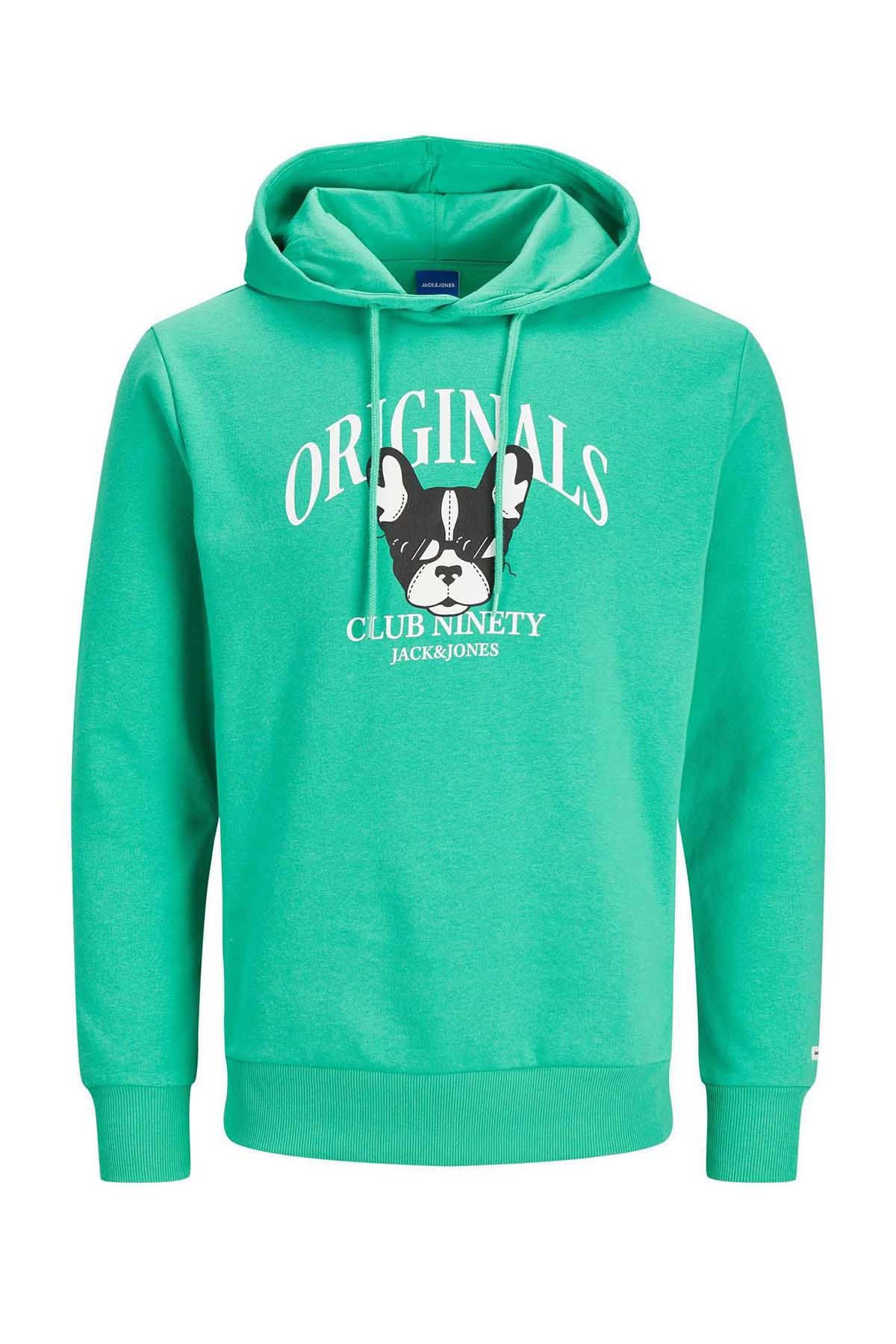 Jack & Jones Erkek Beware Baskılı Kapüşonlu Sweatshirt 12244219 Yeşil - 5