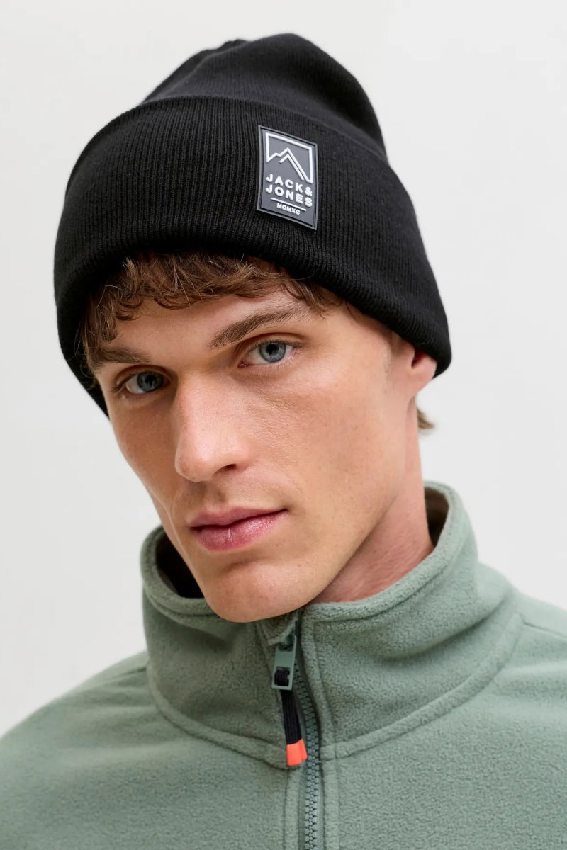 Jack & Jones Erkek Jacalpes Logo Detaylı Örme Bere 12286472 Siyah - 2