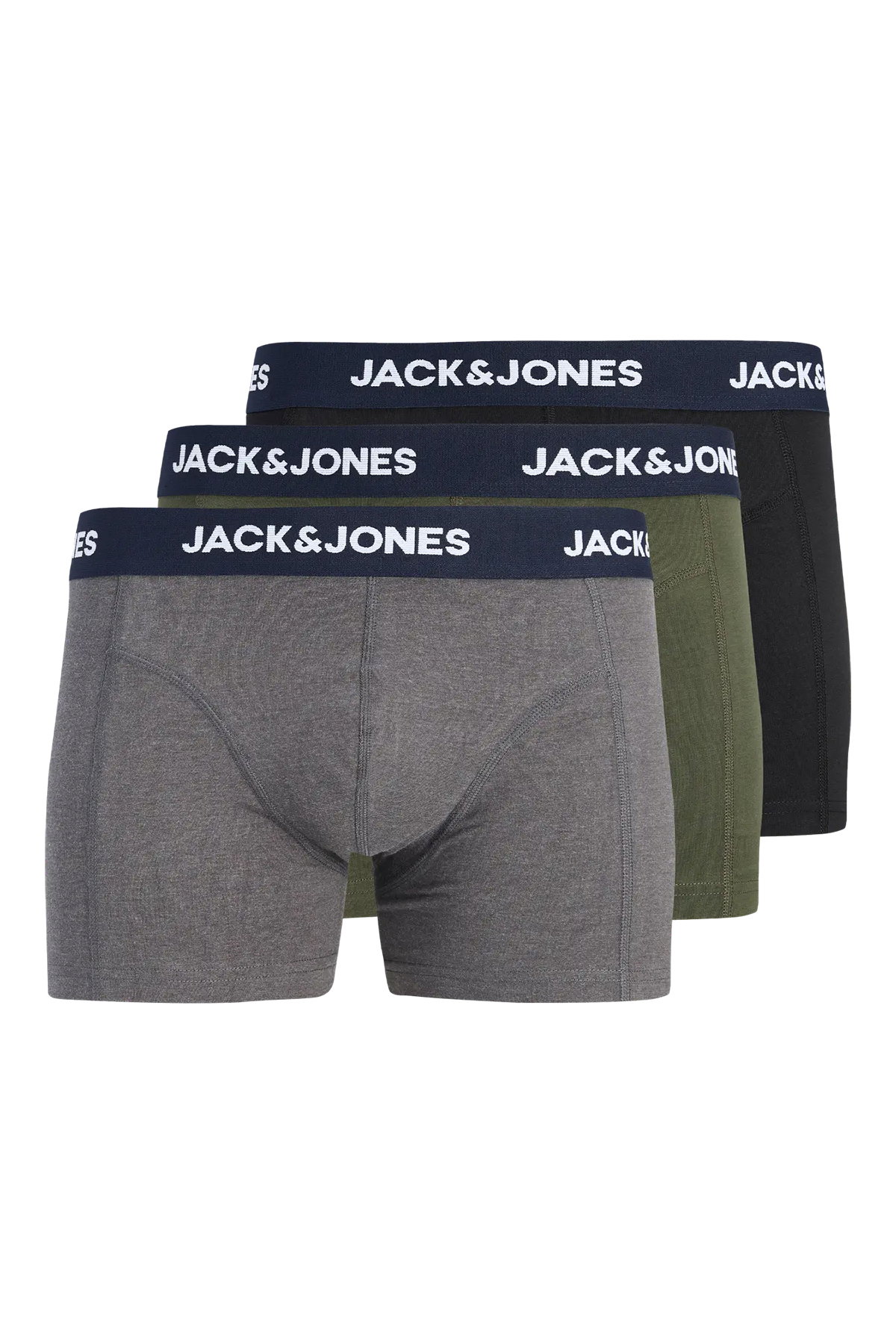 Jack & Jones Erkek Jaclamp 3'lü Boxer 12300931 Haki Siyah Gri - 1