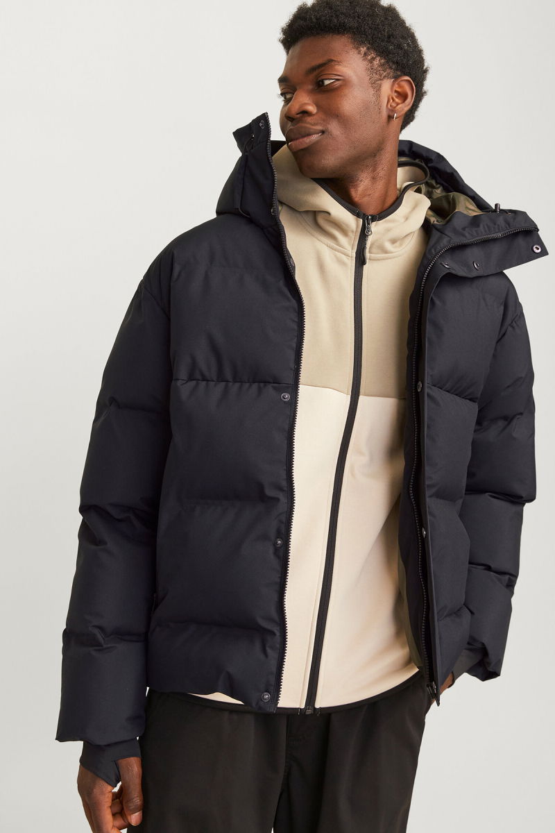 Jack & Jones Erkek Jcoalpha Kapüşonlu Rüzgar Geçirmez Puffer Mont 12261971 Siyah - 1