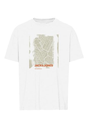 Jack & Jones Erkek Jcocıty Baskı Detaylı Bisiklet Yaka %100 Pamuk T-Shirt 12256172 Beyaz 