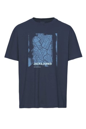 Jack & Jones Erkek Jcocıty Baskı Detaylı Bisiklet Yaka %100 Pamuk T-Shirt 12256172 Lacivert 