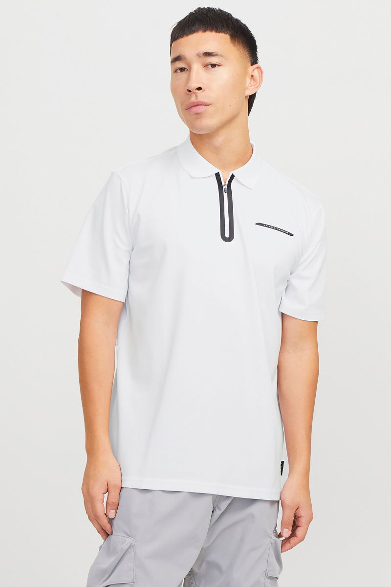 Jack & Jones Erkek Jcofusıon Regular Fit Fermuarlı Polo Yaka Kısa Kollu T-Shirt 12273127 Beyaz 