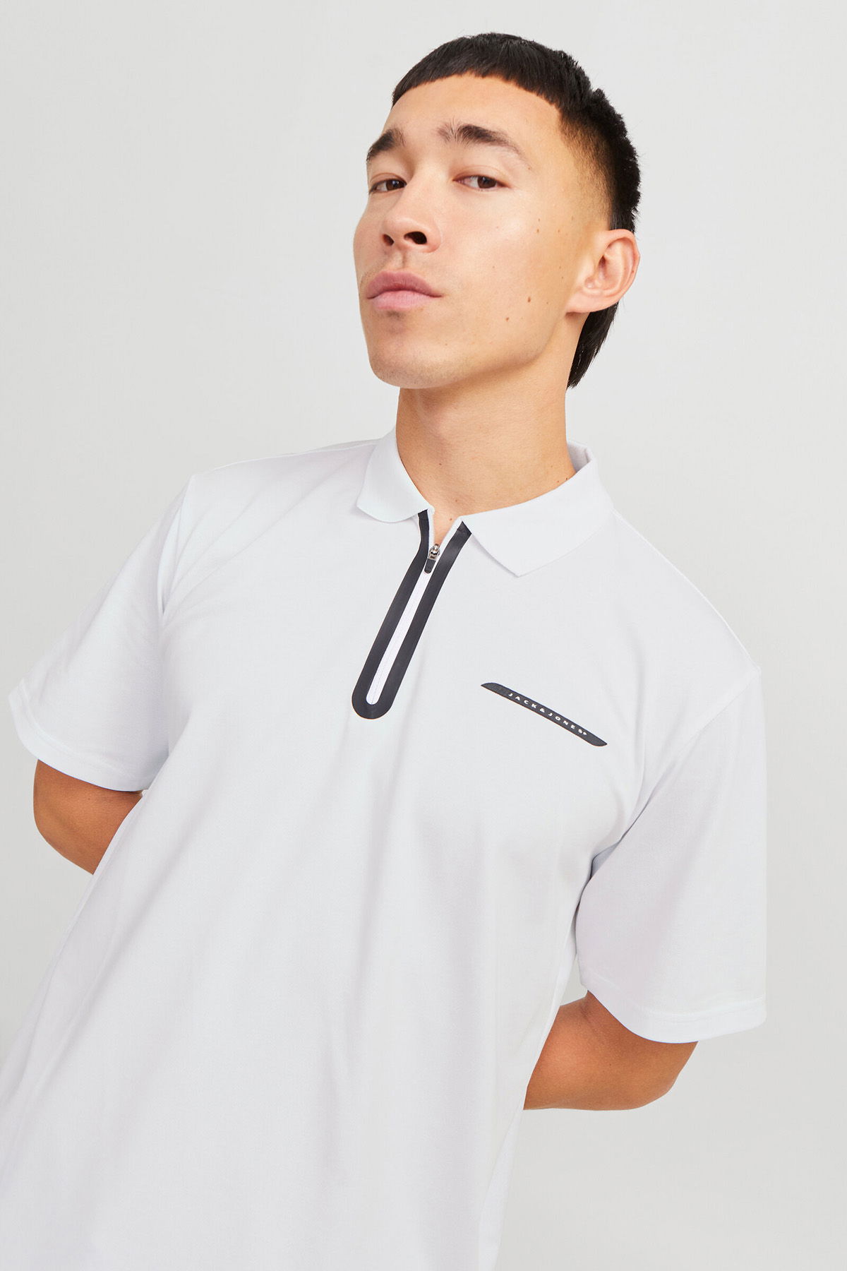 Jack & Jones Erkek Jcofusıon Regular Fit Fermuarlı Polo Yaka Kısa Kollu T-Shirt 12273127 Beyaz - 3