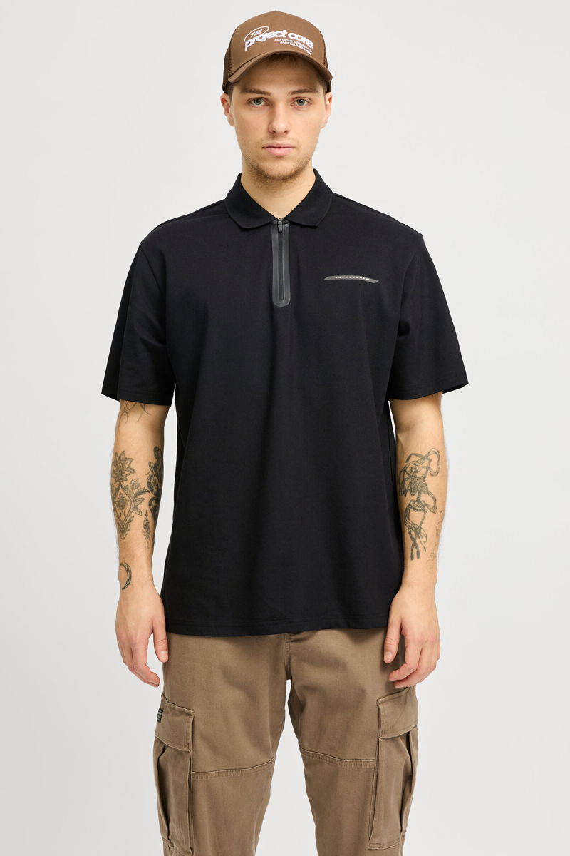 Jack & Jones Erkek Jcofusıon Regular Fit Fermuarlı Polo Yaka Kısa Kollu T-Shirt 12273127 Siyah - 1