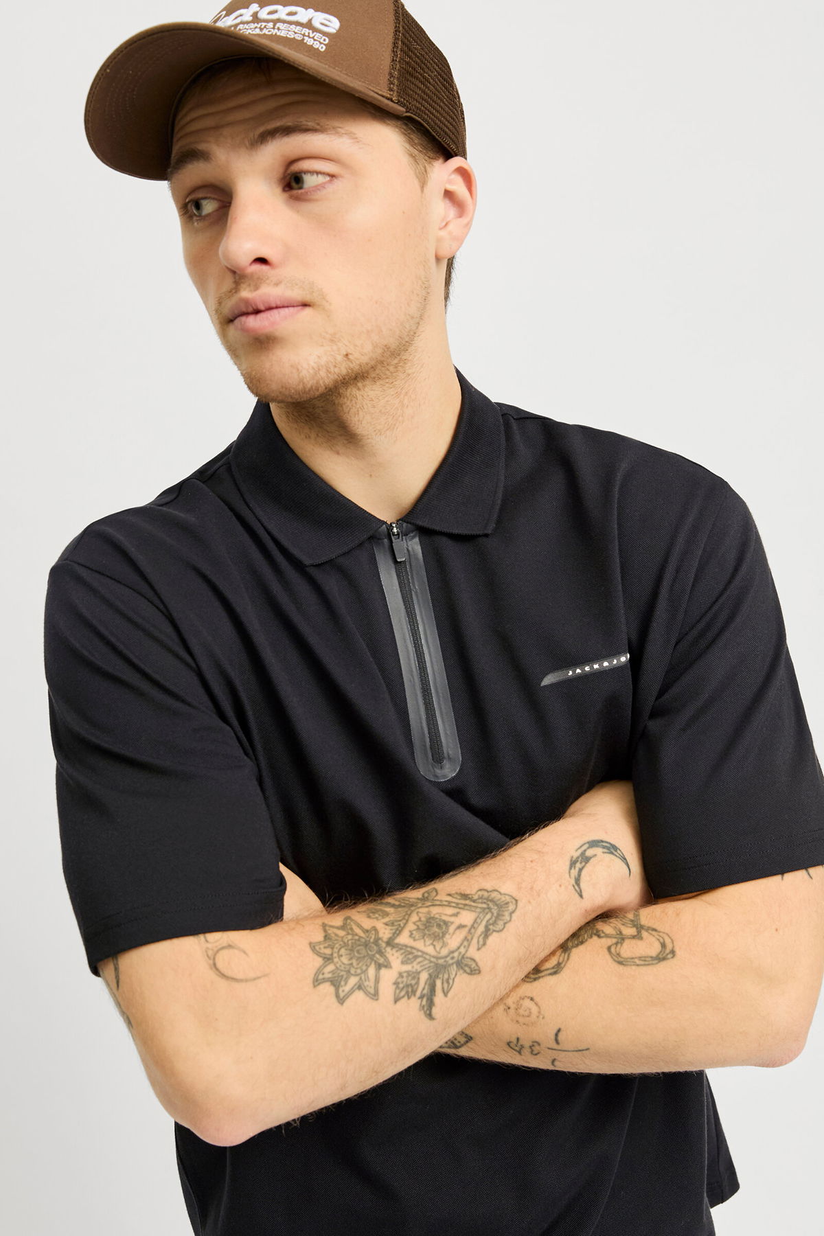 Jack & Jones Erkek Jcofusıon Regular Fit Fermuarlı Polo Yaka Kısa Kollu T-Shirt 12273127 Siyah - 3