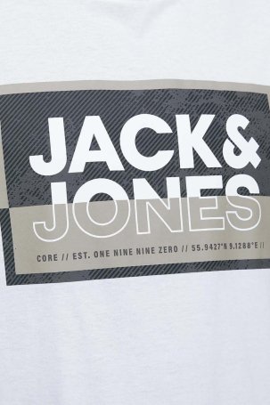 Jack & Jones Erkek Jcologan Baskı Detaylı Bisiklet Yaka T-Shirt 12253442 Beyaz - 3