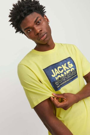 Jack & Jones Erkek Jcologan Baskı Detaylı Bisiklet Yaka T-Shirt 12253442 Sarı 