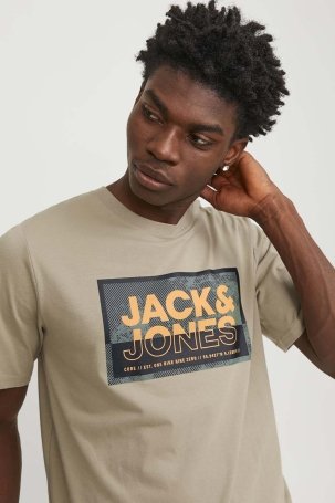 Jack & Jones Erkek Jcologan Baskı Detaylı Bisiklet Yaka T-Shirt 12253442 Vizon - 1