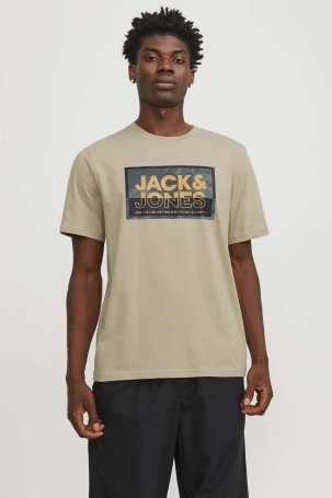 Jack & Jones Erkek Jcologan Baskı Detaylı Bisiklet Yaka T-Shirt 12253442 Vizon - 2