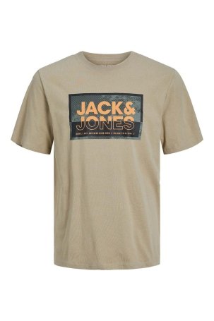 Jack & Jones Erkek Jcologan Baskı Detaylı Bisiklet Yaka T-Shirt 12253442 Vizon - 5