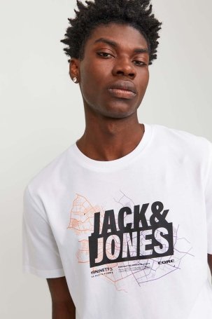 Jack & Jones Erkek Jcomap Baskı Detaylı Bisiklet Yaka T-Shirt 12252376 Beyaz - 1