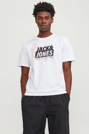 Jack & Jones Erkek Jcomap Baskı Detaylı Bisiklet Yaka T-Shirt 12252376 Beyaz - 2