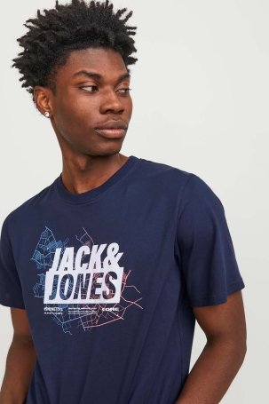 Jack & Jones Erkek Jcomap Baskı Detaylı Bisiklet Yaka T-Shirt 12252376 Lacivert 