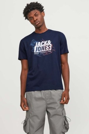 Jack & Jones Erkek Jcomap Baskı Detaylı Bisiklet Yaka T-Shirt 12252376 Lacivert - 2
