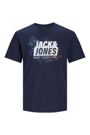 Jack & Jones Erkek Jcomap Baskı Detaylı Bisiklet Yaka T-Shirt 12252376 Lacivert - 5