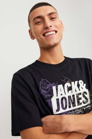 Jack & Jones Erkek Jcomap Baskı Detaylı Bisiklet Yaka T-Shirt 12252376 Siyah 