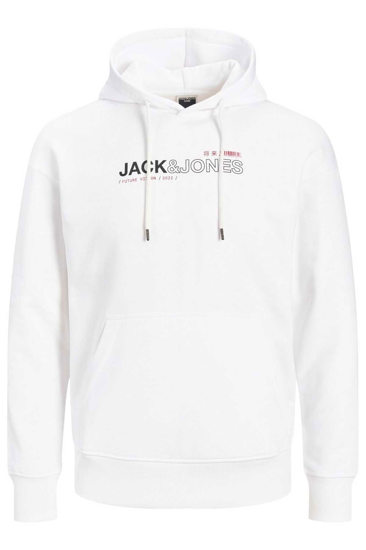 Jack & Jones Erkek Jcomono Vision Kapüşonlu Sweatshirt 63412216286 Beyaz - 1