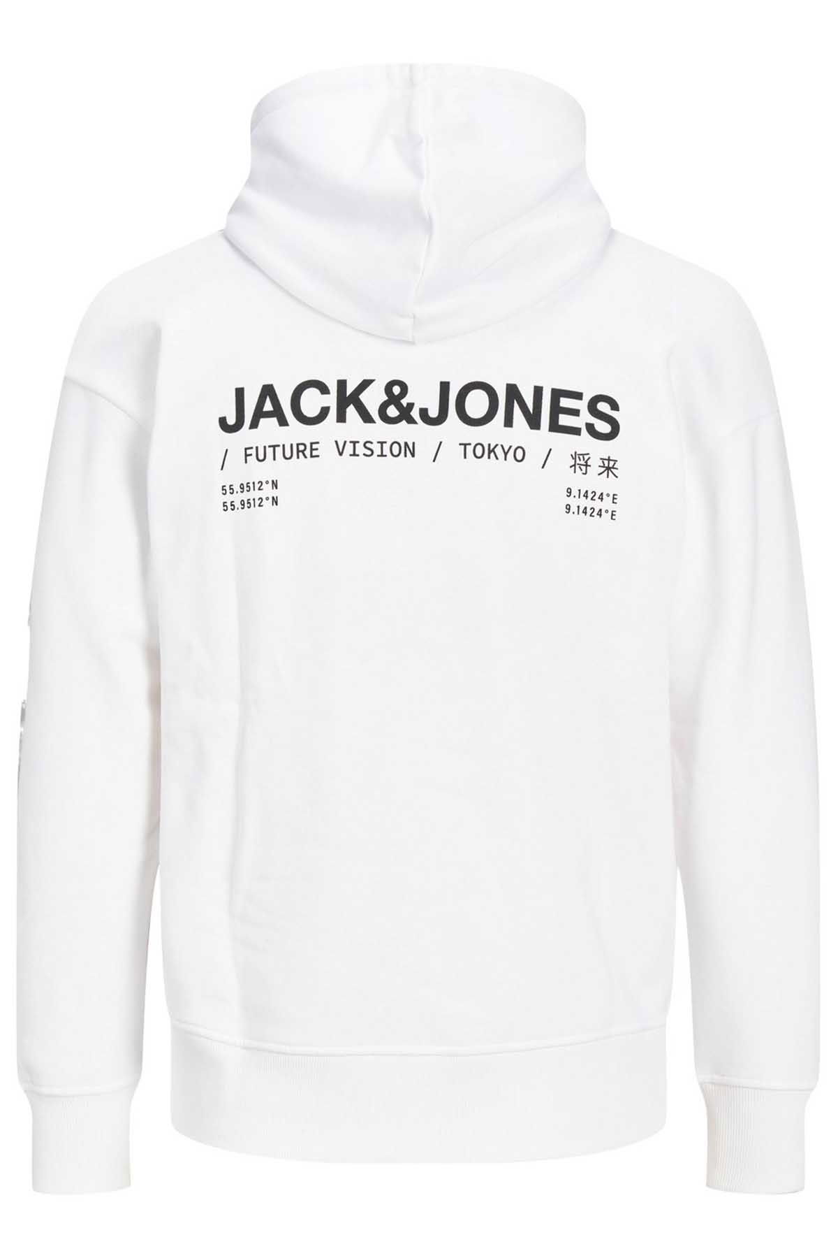 Jack & Jones Erkek Jcomono Vision Kapüşonlu Sweatshirt 63412216286 Beyaz - 2