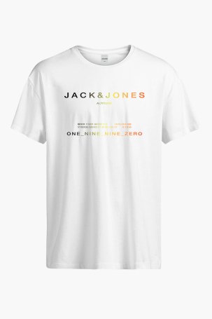 Jack & Jones Erkek Jcorıot Baskı Detaylı Bisiklet Yaka %100 Pamuk T-Shirt 12256771 Beyaz 