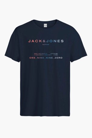 Jack & Jones Erkek Jcorıot Baskı Detaylı Bisiklet Yaka %100 Pamuk T-Shirt 12256771 Lacivert 