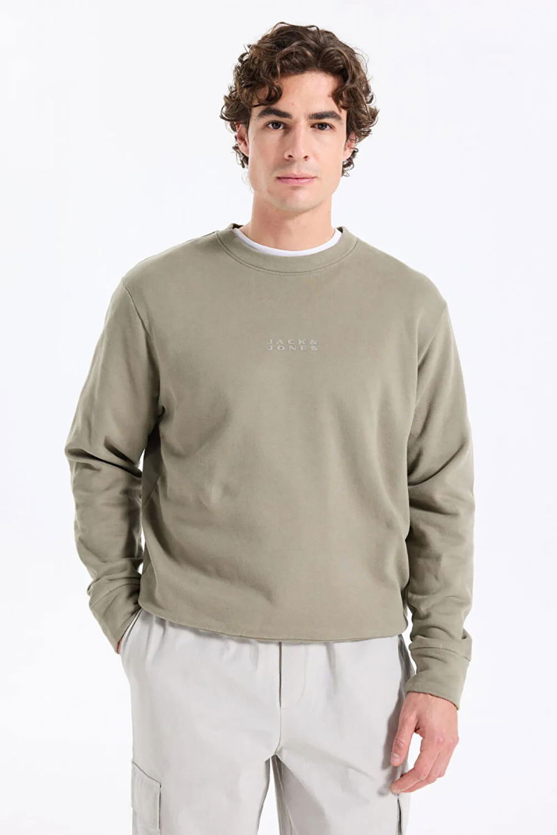Jack & Jones Erkek Jcostance Bisiklet Yaka %100 Pamuk Sweatshirt 12282821 Haki - Jack & Jones
