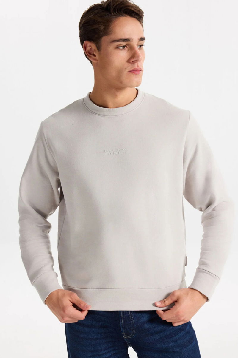 Jack & Jones Erkek Jcostance Bisiklet Yaka %100 Pamuk Sweatshirt 12282821 Taş - Jack & Jones