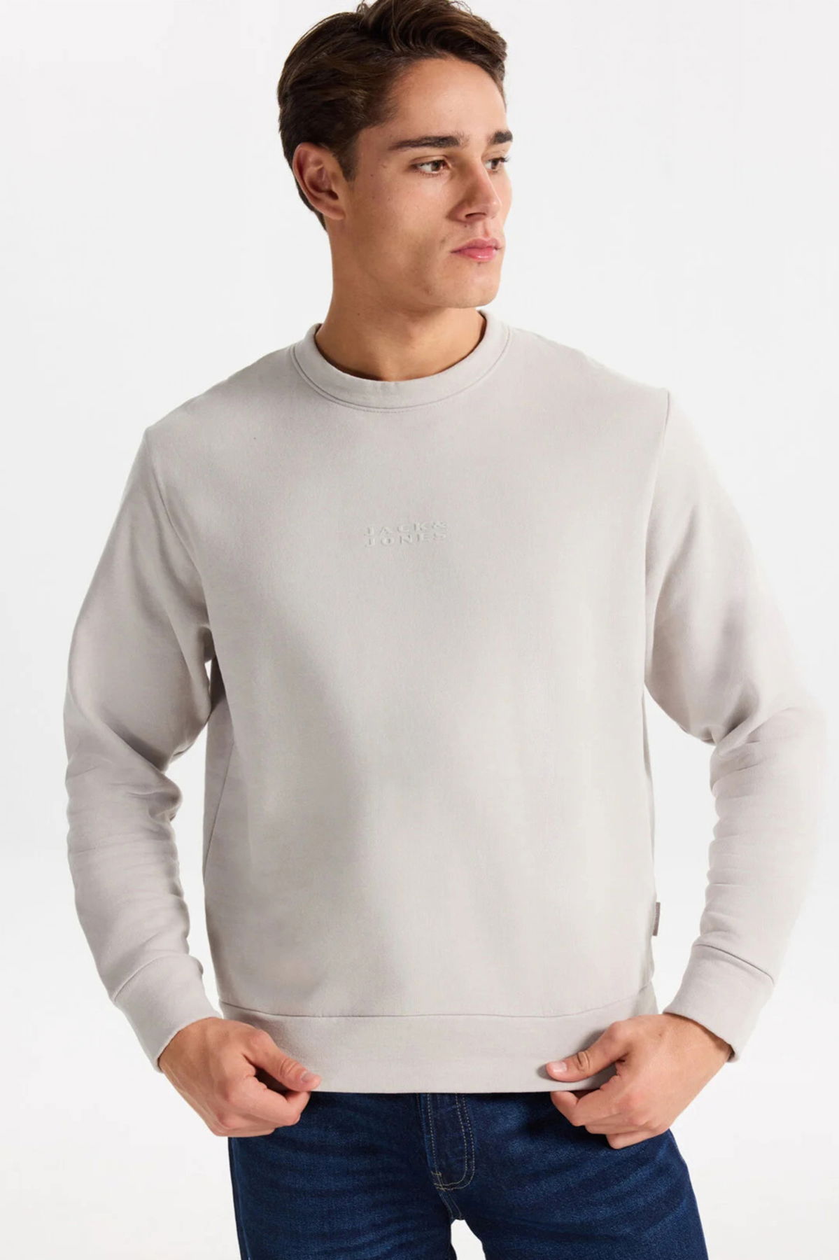 Jack & Jones Erkek Jcostance Bisiklet Yaka %100 Pamuk Sweatshirt 12282821 Taş - 1