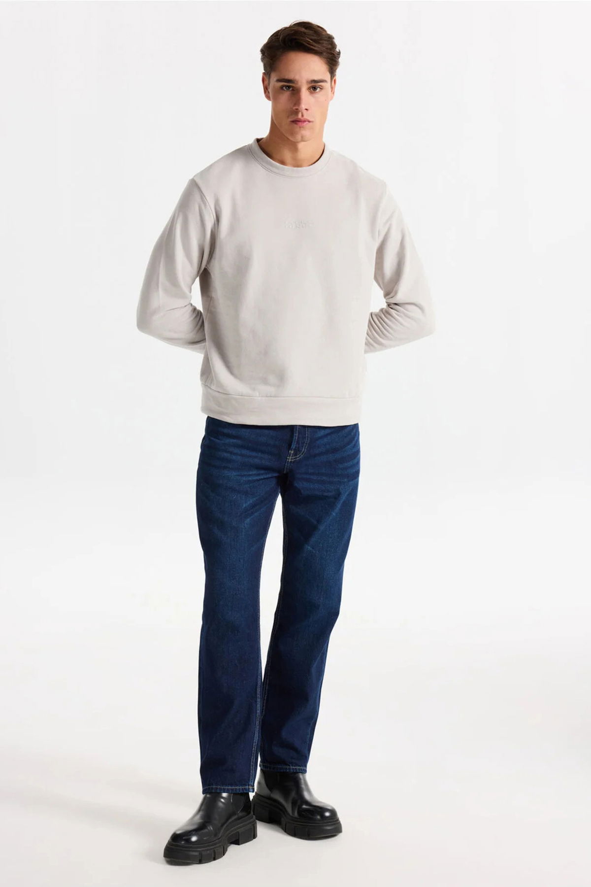 Jack & Jones Erkek Jcostance Bisiklet Yaka %100 Pamuk Sweatshirt 12282821 Taş - 2