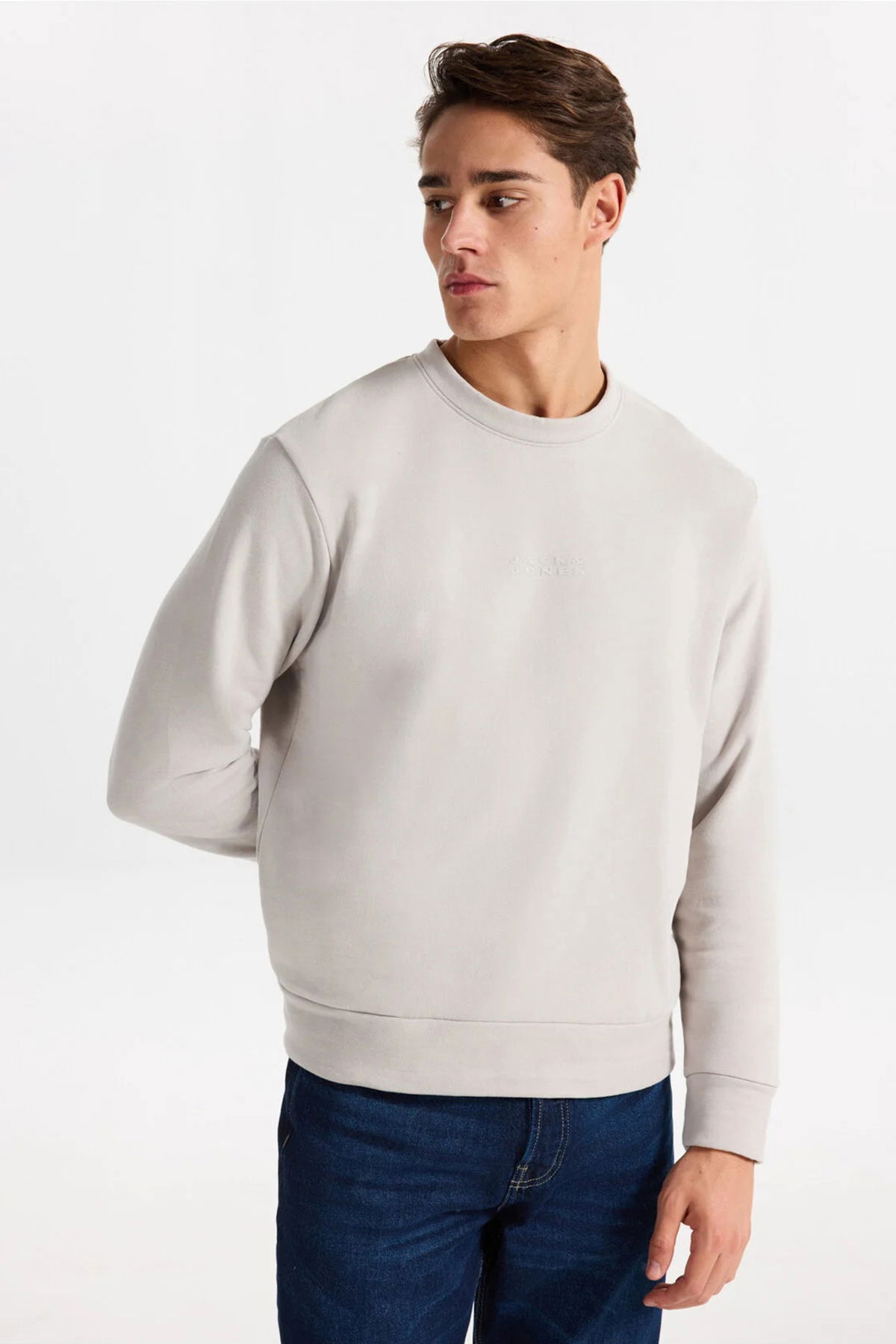 Jack & Jones Erkek Jcostance Bisiklet Yaka %100 Pamuk Sweatshirt 12282821 Taş - 3
