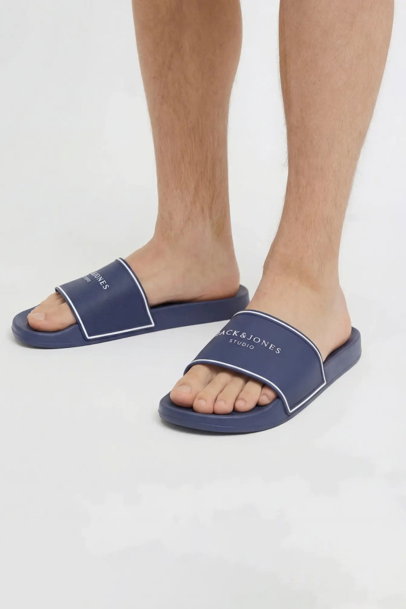 Jack & Jones Erkek Jfwartıllery Logo Detaylı Havuz ve Plaj Terliği 12292042 Lacivert - 1