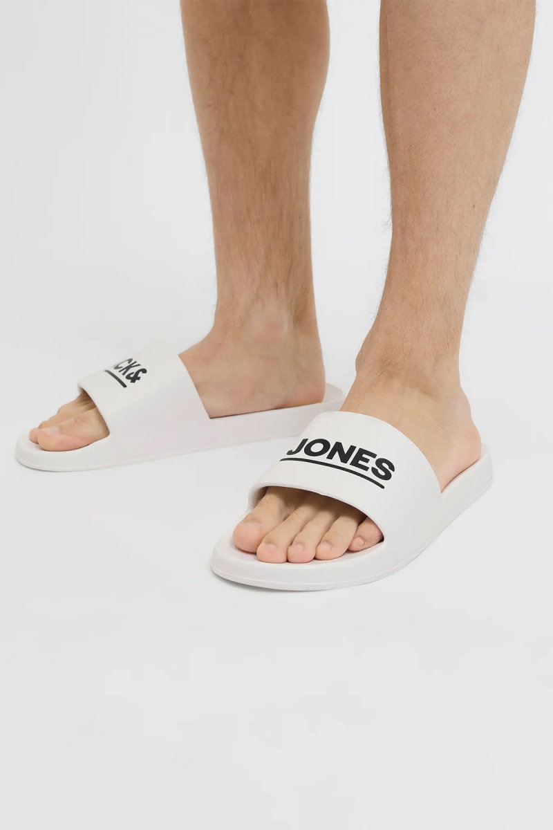 Jack & Jones Erkek Jfwollıe Yazı Detaylı Terlik 12236477 Beyaz - Jack & Jones