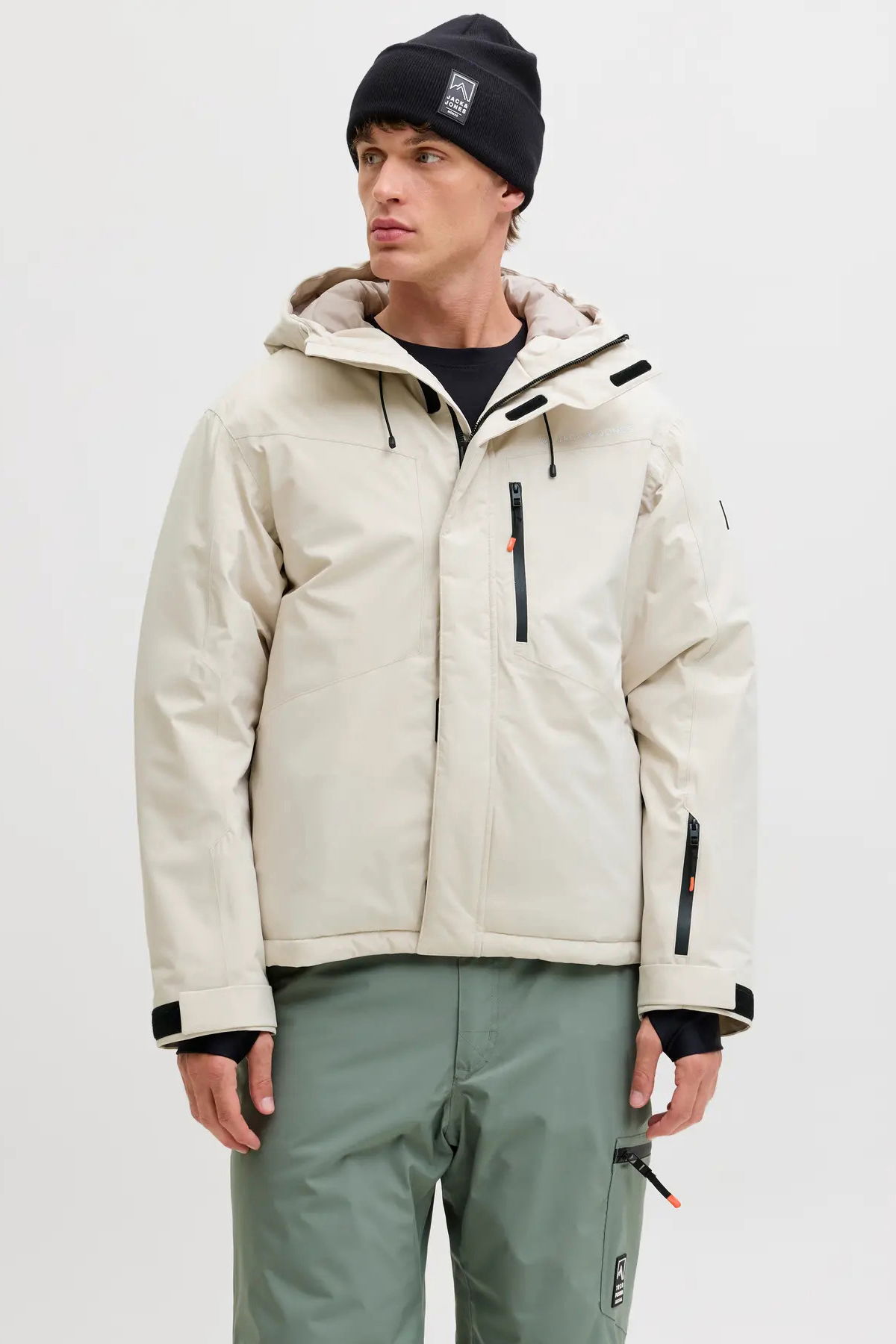 Jack & Jones Erkek Jjalpes Kapüşonlu Su ve Rüzgar Geçirmez Mont 12284649 Taş - 1