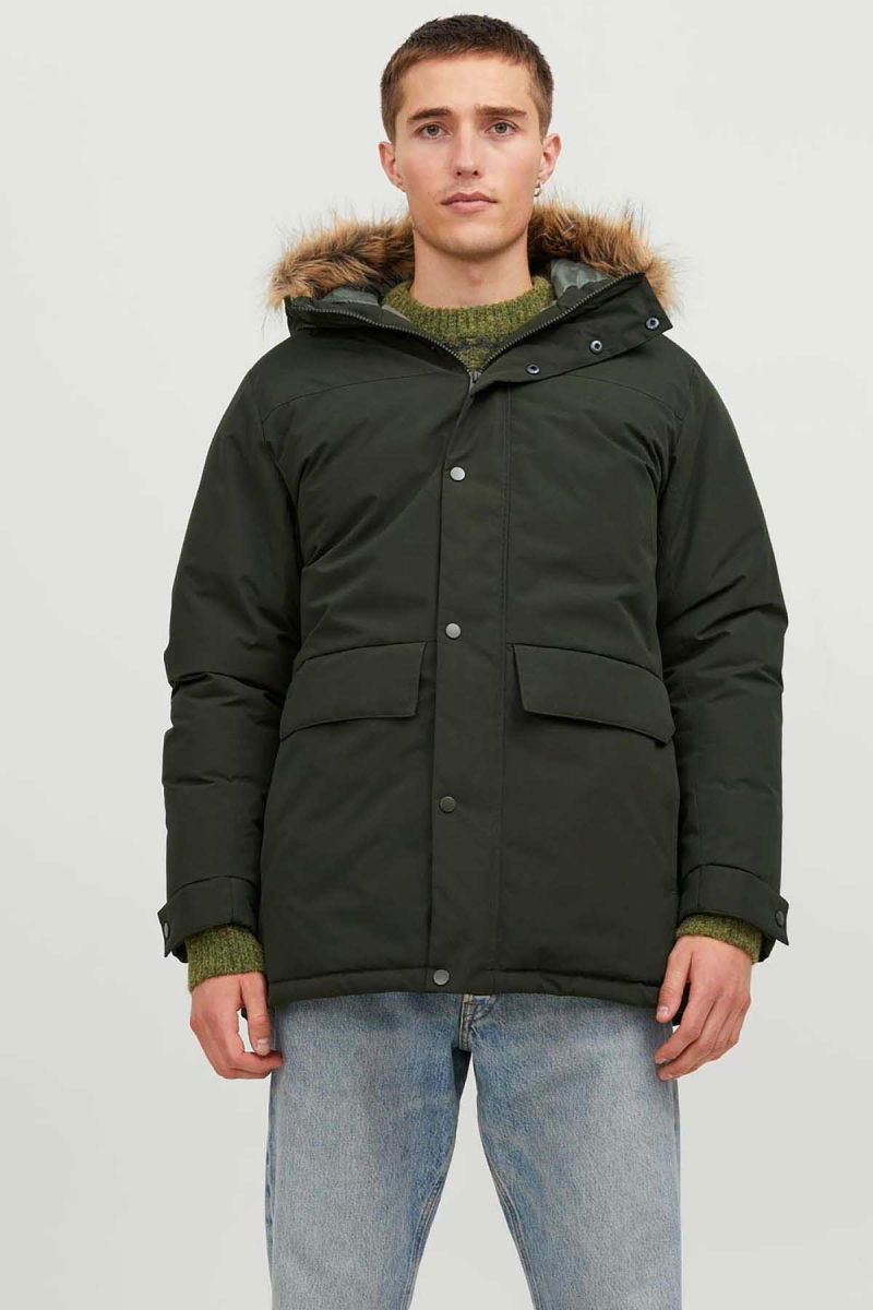 Jack & Jones Erkek Jjchamp Kapüşonlu Uzun Mont 12236096 Koyu Yeşil - 1