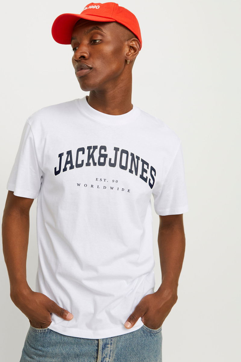 Jack & Jones Erkek Jjecaleb Bisiklet Yaka Kısa Kollu %100 Pamuk T-Shirt 12257579 Beyaz 