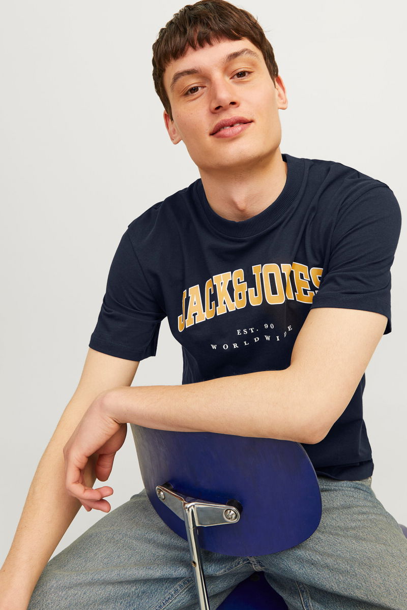 Jack & Jones Erkek Jjecaleb Bisiklet Yaka Kısa Kollu %100 Pamuk T-Shirt 12257579 Lacivert 