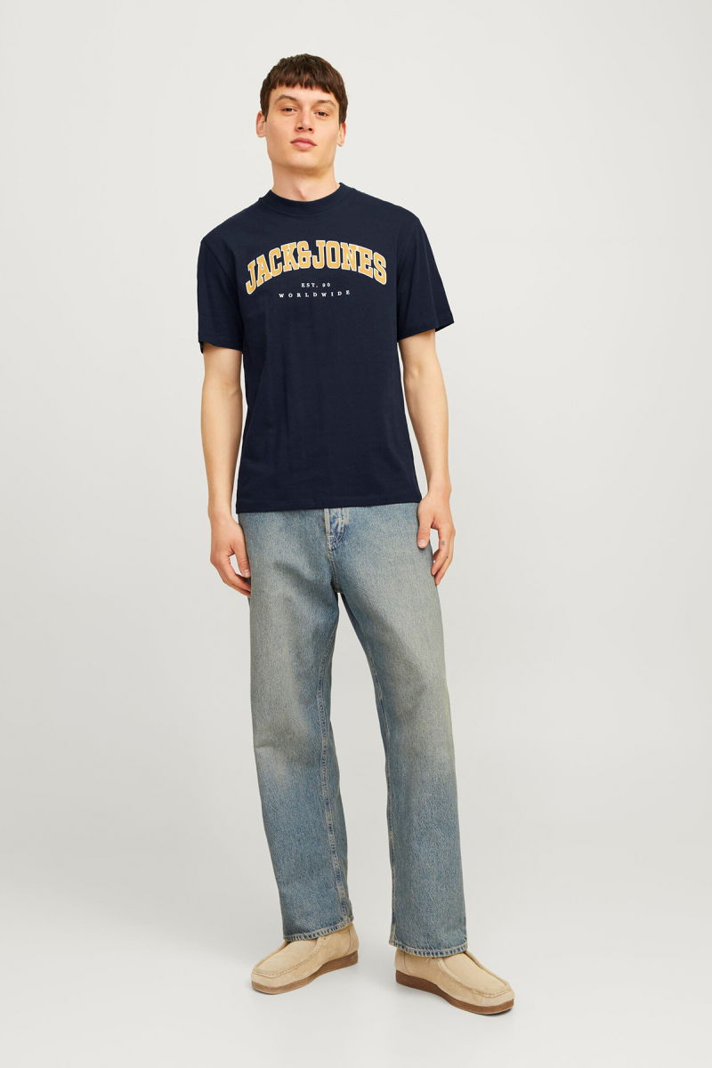 Jack & Jones Erkek Jjecaleb Bisiklet Yaka Kısa Kollu %100 Pamuk T-Shirt 12257579 Lacivert - 3