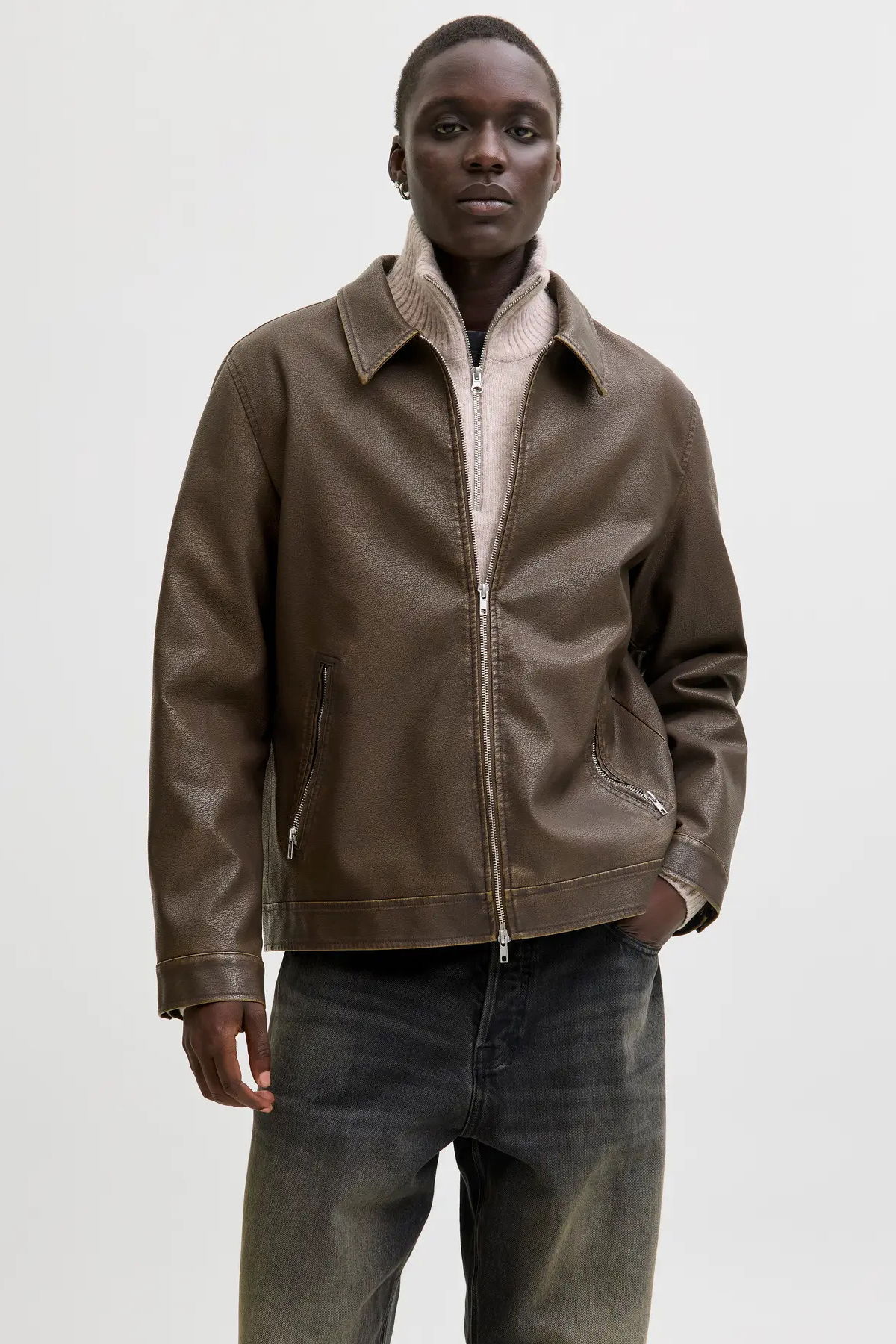 Jack & Jones Erkek Jjecasablanca Deri Ceket 12278839 Kahverengi - 1