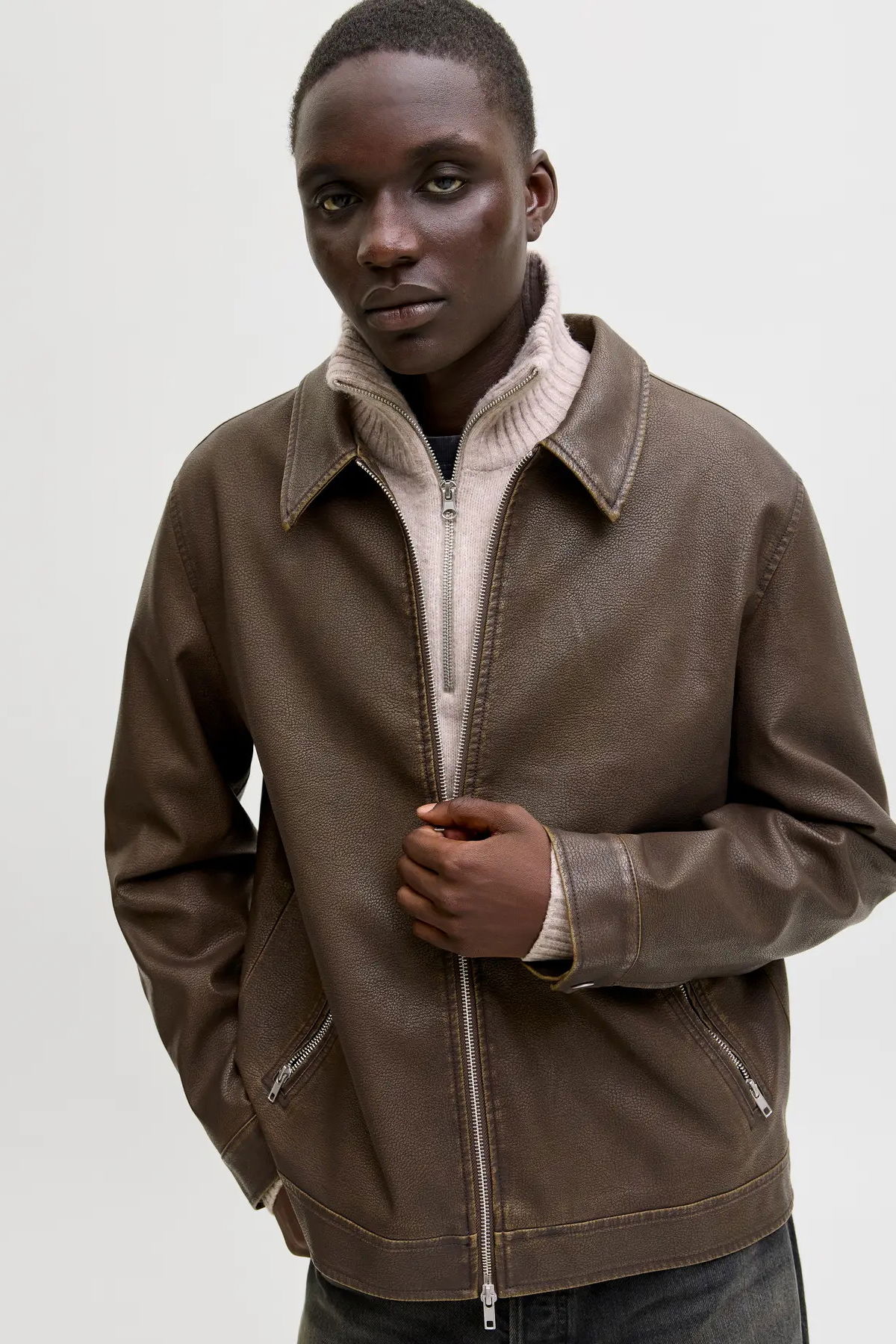 Jack & Jones Erkek Jjecasablanca Deri Ceket 12278839 Kahverengi - 2