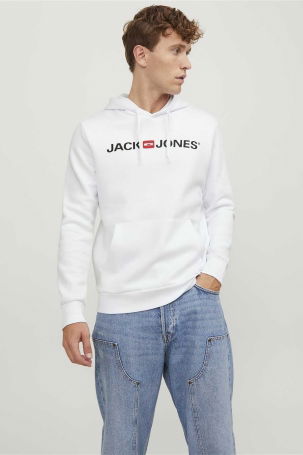 Jack & Jones Erkek Jjecorp Baskılı Kapüşonlu Sweatshirt 12137054 Beyaz 