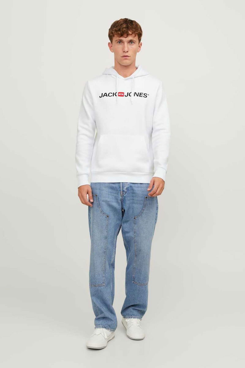Jack & Jones Erkek Jjecorp Baskılı Kapüşonlu Sweatshirt 12137054 Beyaz - 2