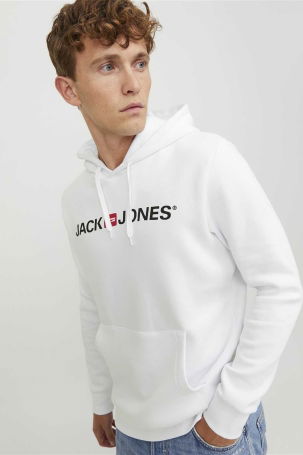 Jack & Jones Erkek Jjecorp Baskılı Kapüşonlu Sweatshirt 12137054 Beyaz - 3